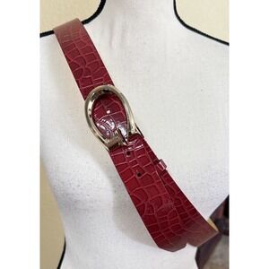 Guess Red Faux Croc Print Gold G Logo Womens Belt